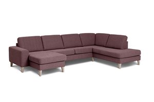 Visby U-sofa med chaiselong og open end -  Lissabon Lilac stof  - FAST LAVPRIS